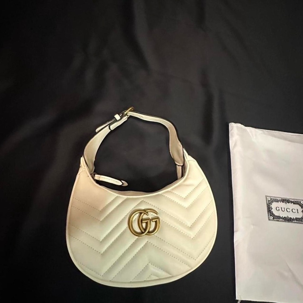 Gucci Cream Shoulder Bag with Gold Logo